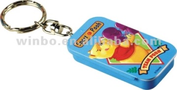 Rectangle tinplate kids key chain ring caroon tin box