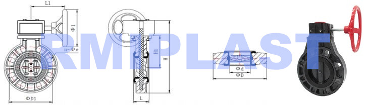 CPVC butterfly valve gear drive