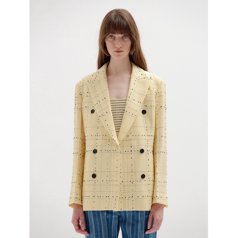 Office Yellow Plaid Blazer For Women