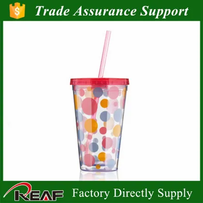 Manufature double wall plastic straw cup, color changing double wall plastic straw cup