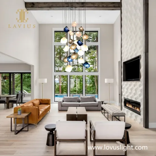 Color glass ball custom crystal staircase decoration chandelier hotel creative reception chandelier