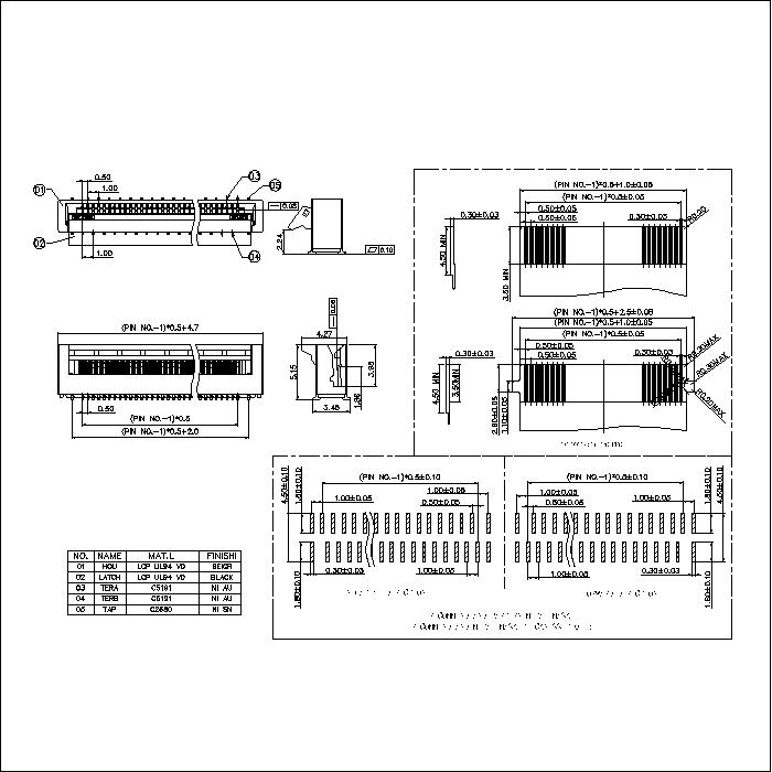 FPC0.5-XXSMXXX14 0.5mm Pitch FPC Straight SMT Flip Type