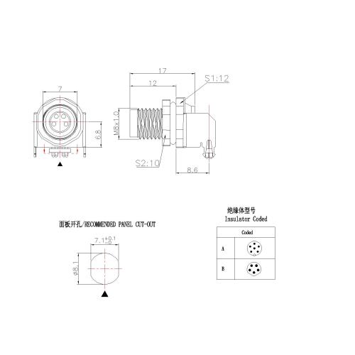 M8 3 to 8P Male Waterproof DIP 90°