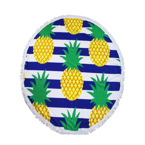 grand logo blanc, serviettes de plage rondes, imprimé ananas