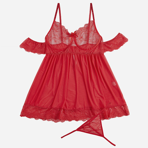 Conjunto de lingerie sexy plus size mesh babydoll tanga