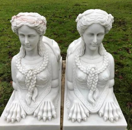 Incredible antique hand carved marble sphinx statues