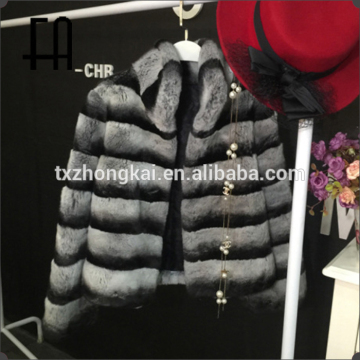 Factory direct wholesale price rex chinchilla rabbit fur jacket with stand collar