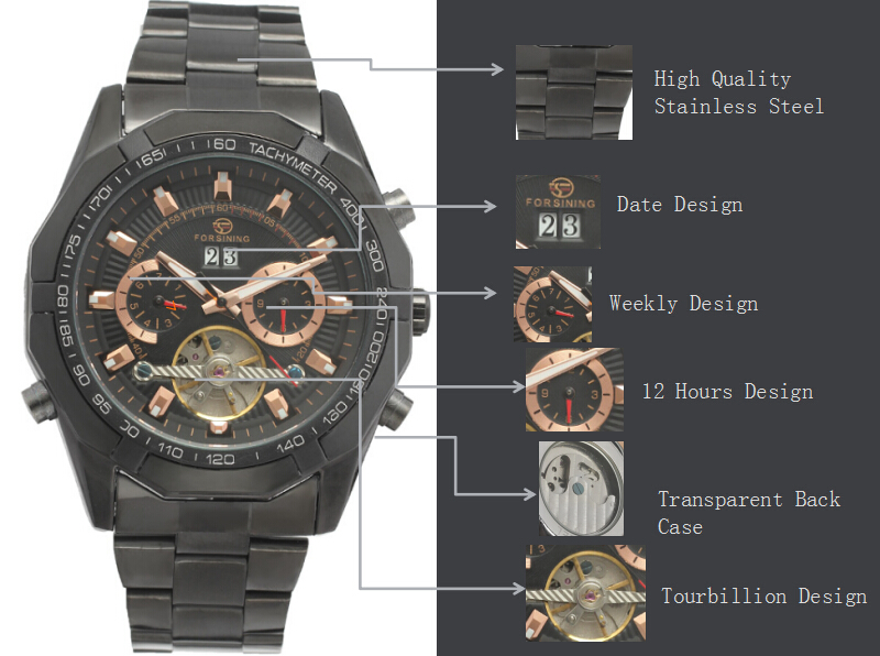 Alloy Case stainless steel Men Gold Watch