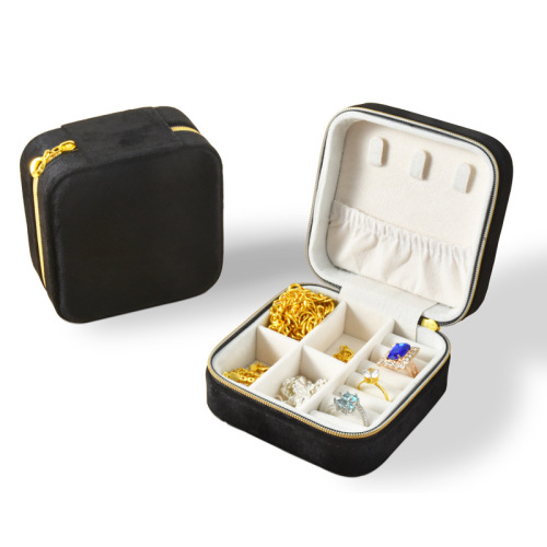 Square Velvet Jewelry Packaging Organizer Box with Zipper