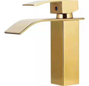 Brass Gold Waterfall Faucet for Bathroom Vessel Sinks