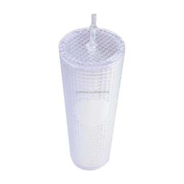 Colorful Double-Wall Insulated Durian Diamond Radiant Cups - 24oz with Lid and Straw