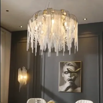 Modern European Luxury Round Aluminum Chain Tassel LED Pendant Light for Hotel Hall