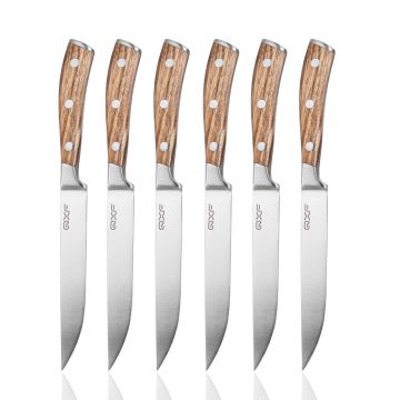 German 1.4116 Steel 6 Pcs Super Sharp Full Tang Steak Knife Set with Zebra Wood