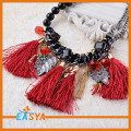 Neue hochwertige 2015 Großhandel Schmuck rot Baumwolle Quaste schwarz Perlen Halskette