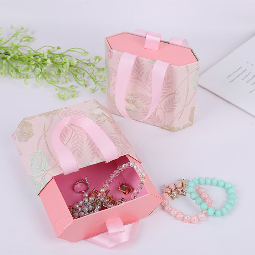 Special Hexagon Ribbon Handle Gift Paper Boxes Custom