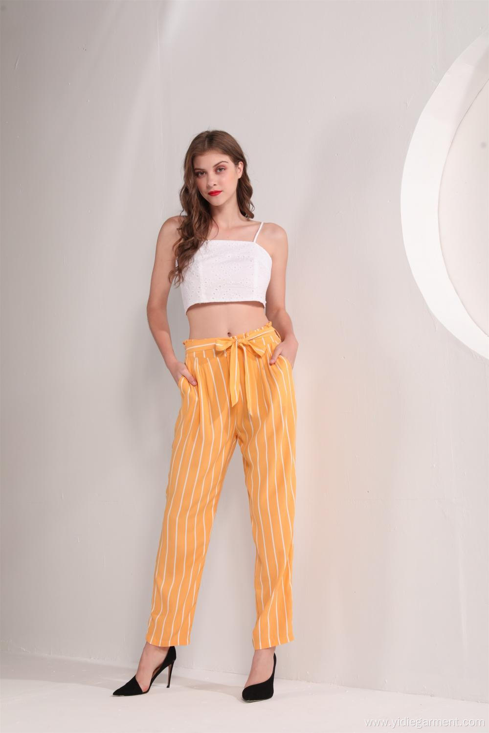 Women's Yellow Striped Ankle Pants