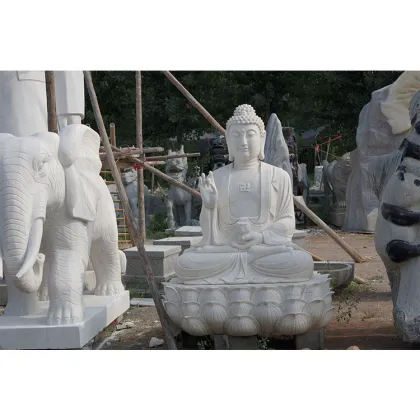 Durable White Hand Carved Marble Stone Buddha Statue Images