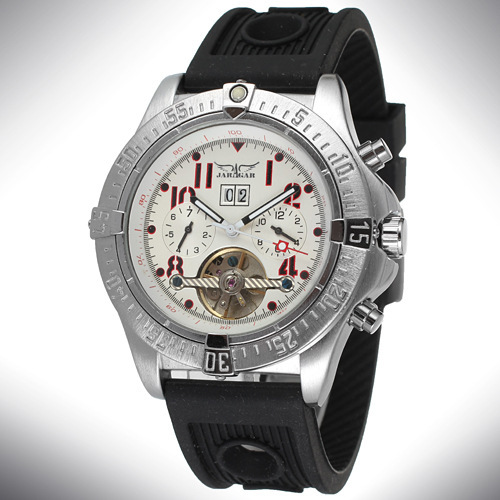 Silicone Band Alloy Case Tourbillon Date Watch