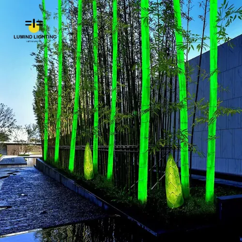 Decorative Garden Lights: Lumind Luminous Bamboo Light Short Green Pieces with Glass Fiber and LED