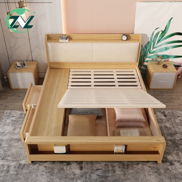 Bedroom Furniture Liftable Board With Storage Wooden Bed