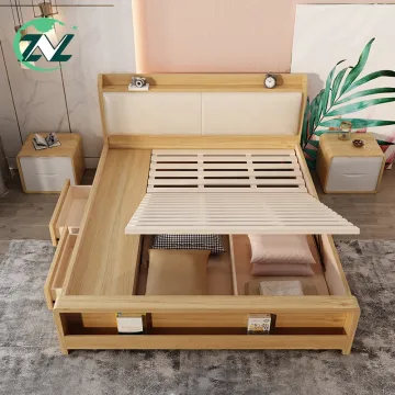 Bedroom Furniture Liftable Board With Storage Wooden Bed