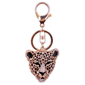 Full Rhinestone,Crystal Leopard metal alloy Key chain hand Bag Charm Gold Plated black enamel key ring wholesale,Nickel free