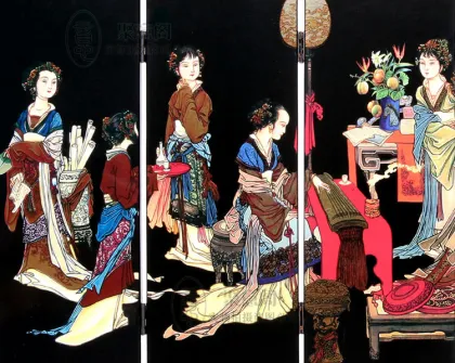 Pictures of ancient ladies, lacquerware, small screens, Chinese handicrafts