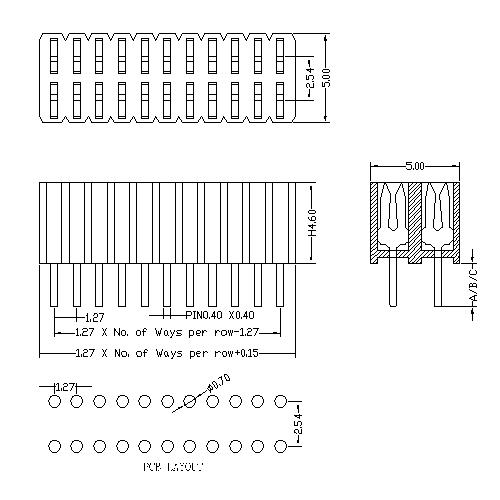 1.27 mm Female Header Dual Row Straight Type