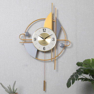Modern Metal Art Wall Clock - Large Battery Operated Pendulum Clock for Living Room Decor