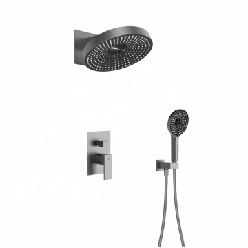 Concealed Shower Set with Top Shower Head and Waterfall Faucets in Gun Metal Grey