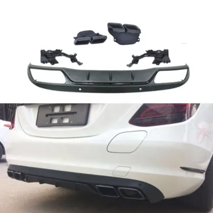 Black Rear Diffuser Exhaust Pipe Tips for Mercedes-Benz C-Class W205 Sedan