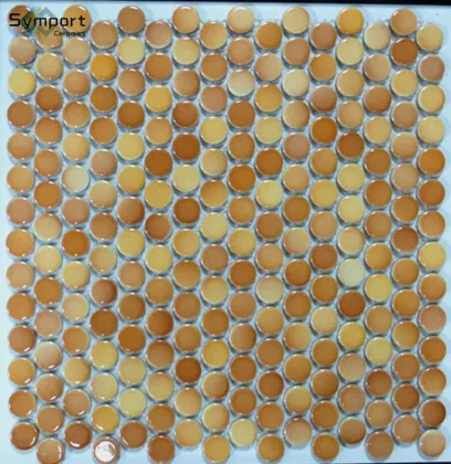 mixed yellow and grays round mosaic tile picture
