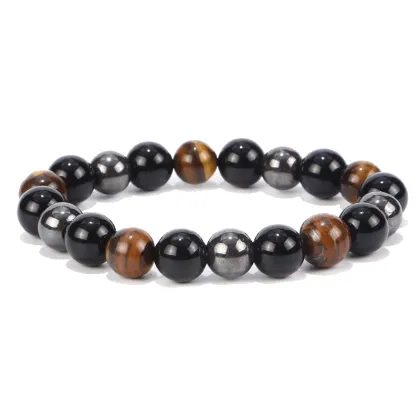 Natural Tiger Eye Obsidian Hematite Magnetic Multi-layer Bracelet for Men