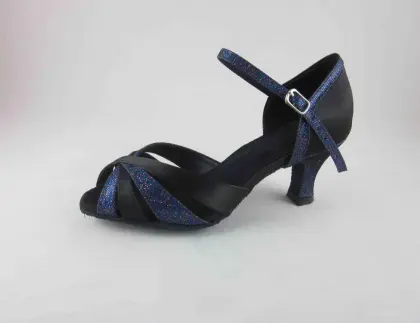 Black satin salsa dancing shoes womens