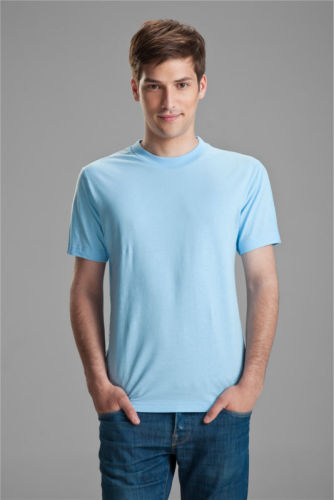 Sky blue men t shirt made of Lycra cotton, wholesale plain white 100% cotton t shirts for men, mens cotton spandex t shirts