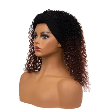 Wholesale Ombre Black To Dark Brown Synthetic Kinky Curly Hair Wigs With Headband For Women