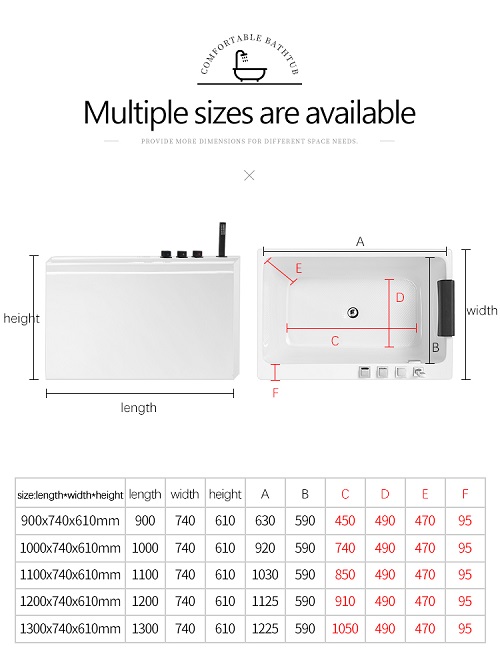 Hot Selling Size Mini Square Standard Size Freestanding Cheap Bathtub Price for small bathroom