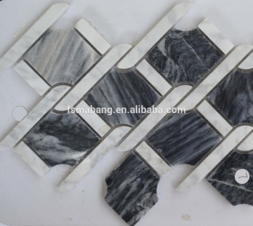 MBHYA001-D2F1 Russia China cheap irregular shape white and black marble tiles stone mosaic
