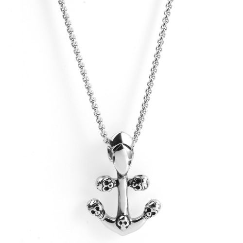 Stainless steel silver Anchor skull Pendant