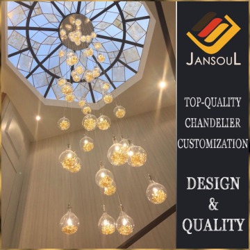 Hot Sale Blown Clear Glass Ball Chandelier for High Ceiling