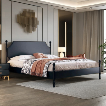 Top-Stier Leather Modern Wood Bed thoải mái