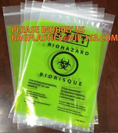 Biohazard specimen zipper bag, zipper lock biohazard waste bag, Specimen Shield Zip lock
