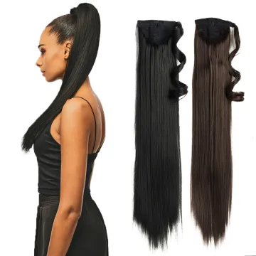 Wholesale 24 inch Black Long Straight Drawstring Ponytail Hairpiece With Hairpins Pony Tail Synthetic Ponytail Hair Extensions