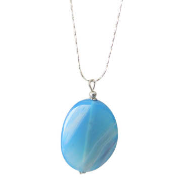 Natural Gemstone Agate Necklace with Silver Chain