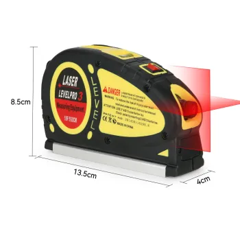 Level Pro 3 Cross Line Laser Level with 5.5M Tape Measure for Picture Hanging