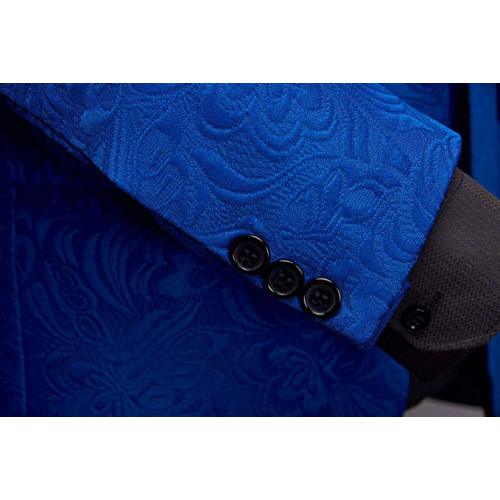 Blue Satin Blazer Coat Pants Vest Stage Suit