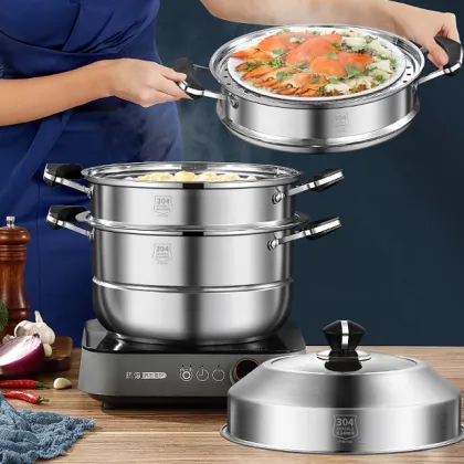 Japanese Large Stainless Steel 28cm Couscoussier Bread Dumpling Steamer Pot