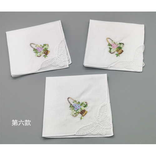 Flower White Handkerchief Embroidery Ladies Lace