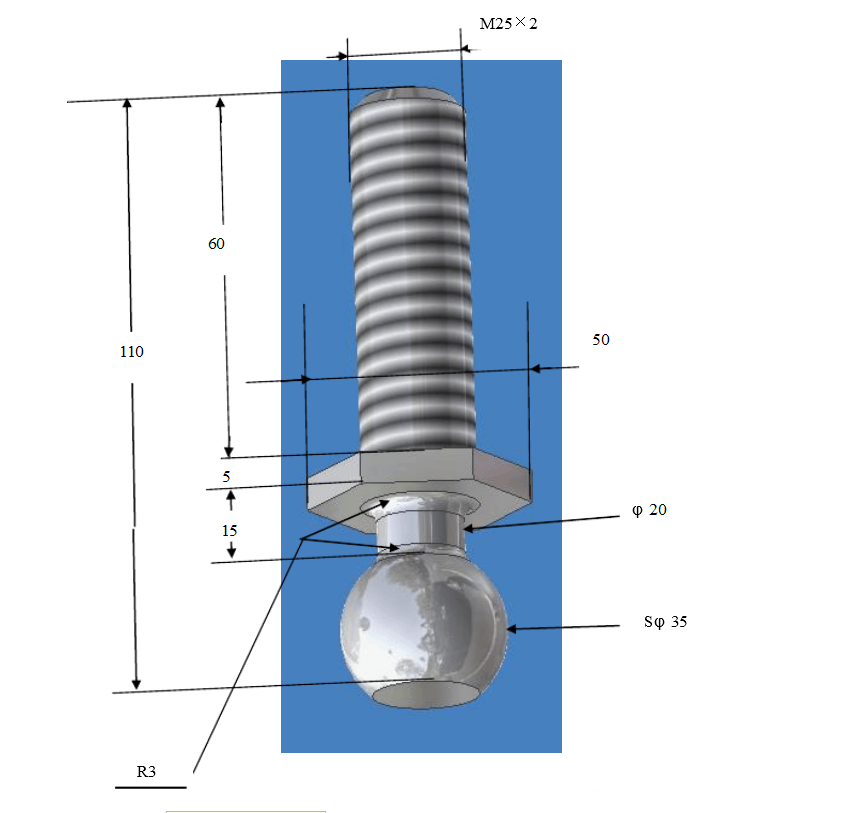 Spherical head bolts size drawing