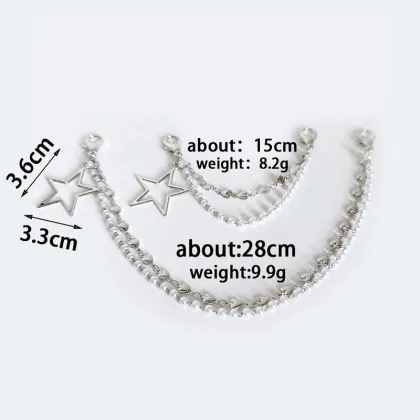 Hollow Star Love Pendant Pearl Double Layer Bling Rhinestone Shoe Chain Charms